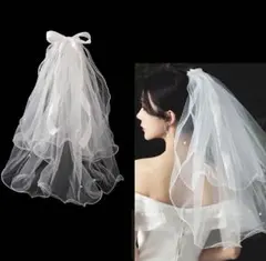 ホワイトチュール パール付き ウェディングベール