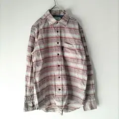 〈クロコダイル〉長袖シャツ　ボーダー　カラフル　赤系　メンズ　М