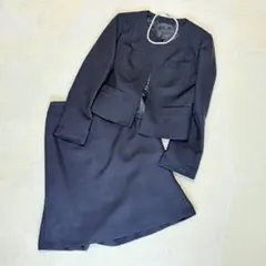 美品 ママスーツ セレモニー セットアップ ノーカラー 黒 11号 大きいサイズ