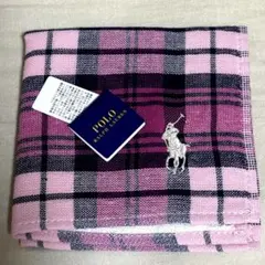 【Polo Ralph Lauren 】新品未使用ピンク系チェックタオルハンカチ