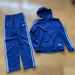 中古　adidas フード付きスウェット上下 青 150 ジュニア