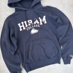 古着Champion カレッジパーカー ロゴネイビーS