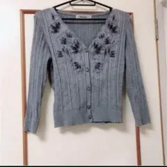 モール 刺繍 レース ビーズ カーディガン グレーのサムネイル