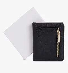 新品✨黒 薄型 財布 本革 二つ折り ミニ スキミング防止 小銭入れ ブラックのサムネイル