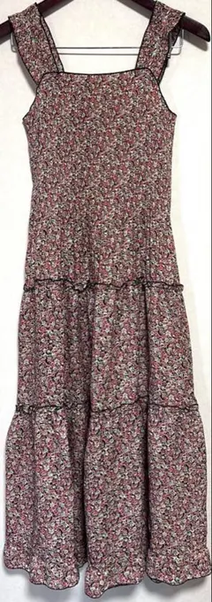 小花柄 ワンピース ノースリーブ フレア ウエスト切替 春夏 レディース