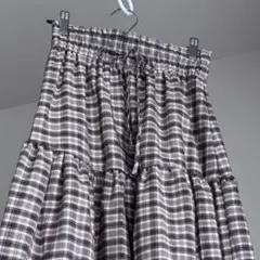 美品 チェックスカート ミモレ丈 ブラウン