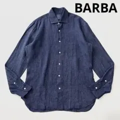 BARBA バルバ ワイドカラー リネン シャツ 42 ネイビー 紺のサムネイル