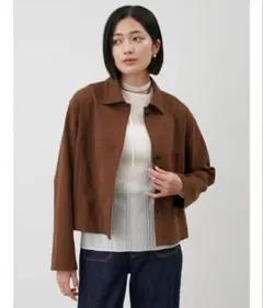 ミラオーウェン/ショート丈ステンカラーリサスウェードブルゾン