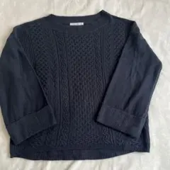 ケーブルニット　ネイビー　長袖セーター　Fサイズ　ゆったり