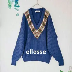 【ellesse】エレッセ　 Vネックセーター　 L　襟元チェック柄のサムネイル