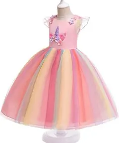■子供ドレス 2点セット ユニコーン コスチューム仮装 女の子 カチューシャ付き