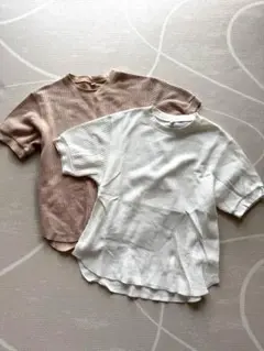 ユニクロ　ワッフルTシャツ 2枚セット M ベージュ ホワイト