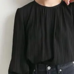 【SLOBE IENAスローブイエナ】ワッシャーギャザーブラウス　黒 ブラック