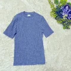 マッキントッシュフィロソフィー　チェック柄 半袖Tシャツ　青　ストレッチ　38のサムネイル