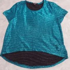 【Forever21】ラメ Tシャツエメラルドブルーライブ フェスダンス衣装 Mのサムネイル