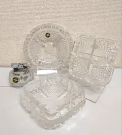 希少 HOYA クリスタル 灰皿 卓上ライター 小物入れセットのサムネイル
