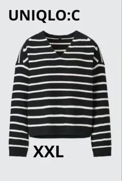 ［超美品］ユニクロC ボーダーVネックショートセーター！ブラックXXL