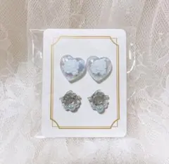 ハート型と花モチーフのピアスセット