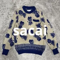 sacai パイナップル柄 ニット セーター ベージュ×ブルーのサムネイル