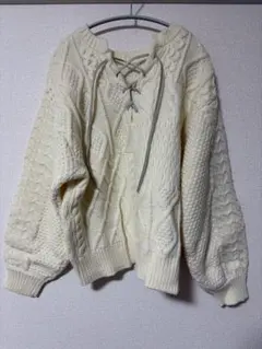 FREAK'S STORE ケーブル編み レースアップ ニット アイボリー