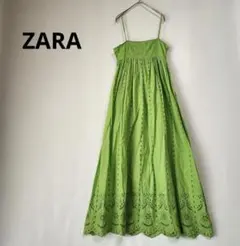 ZARA リゾートワンピキャミソールロング丈 カットワーク刺繍