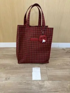 familiar ファミリア トートバッグ 赤チェック 小 ハンドルカバー付き