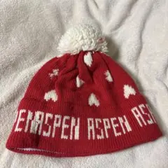 ハート柄 ニット帽 ポンポン付き ビーニー ボンボン 赤