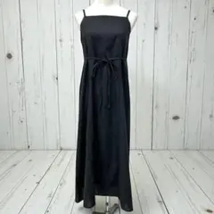 GRL 黒 ロング キャミワンピース F ウエストリボン 細見え シンプル 上品
