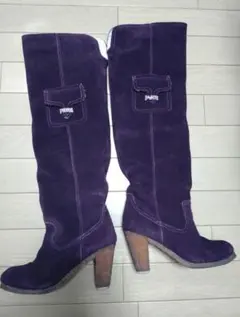 パープル系/えんじ/赤紫色 スエード ムートン調ロング/ニーハイブーツ