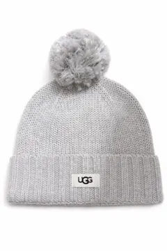 UGG ニット帽 グレー ポンポン付き ビーニー ロゴ入り レディース メンズ