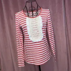 ストライプ　レース　フリル　Tシャツ　y2k