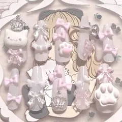 ♡ ネイルチップ 量産型 ガーリー 平成女児 リボン ゆるふわ 地雷系 ♡