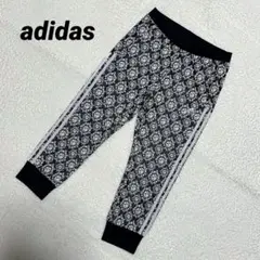 美品 adidas ドット模様 クロップド トラックパンツ 黒/白 刺繍ロゴ M