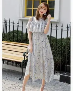 ワンピース ドレス レディース オフショルダー ミモレ丈 シフォン 可愛い