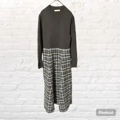 50091 プロポーションボディドレッシング チェックドッキングニットワンピース