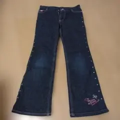 メゾピアノ　ジーンズ130㎝　ビジュー付きダークデニムフレアパンツ