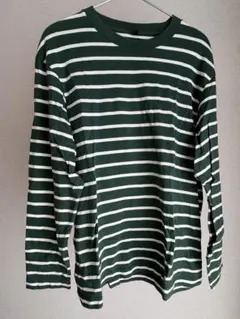 ユニクロ　ボーダー　長袖 Tシャツ　ロンT グリーン　ホワイトのサムネイル