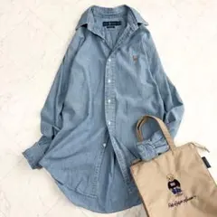 【ラルフローレン】デニムシャツ　シャンブレー　ポニー刺繍　ゆったり　メンズS　青