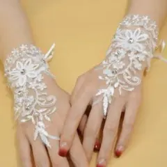 ホワイト レース ウェディンググローブ フィンガーレスグローブ