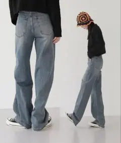 by muni:rミディアムブルー ワイド デニム パンツ