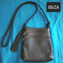 イビサ　ミニショルダーバッグ　フリンジ付 レザー　ブラウン　美品