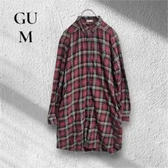 【GU ジーユー】【M】コットン100 オーバーサイズ　膝丈　チェック　ロング