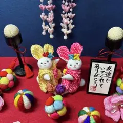 ちりめん細工，タペストリー，うさぎちゃん，桜くくり花吊るし飾りなどのセット