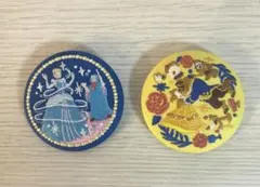 ディズニー　刺繍缶バッジ　シンデレラ　美女と野獣