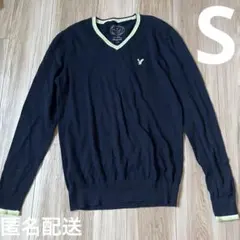 〈 アメリカンイーグル 〉 Vネック ニット セーター Sネイビー 長袖