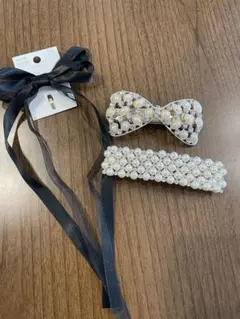 パール付きヘアクリップセット バレッタ 2個セット