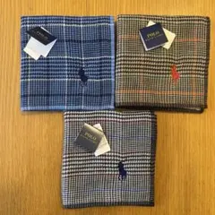 新品未使用 ラルフローレン ポロ刺繍 グレンチェック柄タオルハンカチ 3枚セット