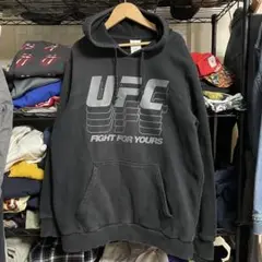 海外古着リーボック総合格闘技UFCビッグプリントブラック フーディーパーカーL
