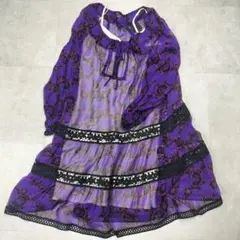 ANNA SUI アナスイ 花柄シフォンワンピース パープル×ブラック