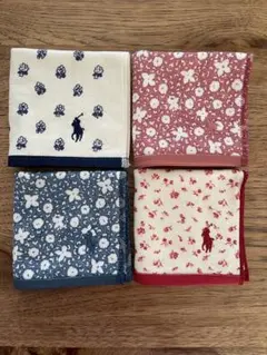 新品 RALPH LAUREN 刺繍ガーゼタオルハンカチ ４枚セット 花柄　和風のサムネイル